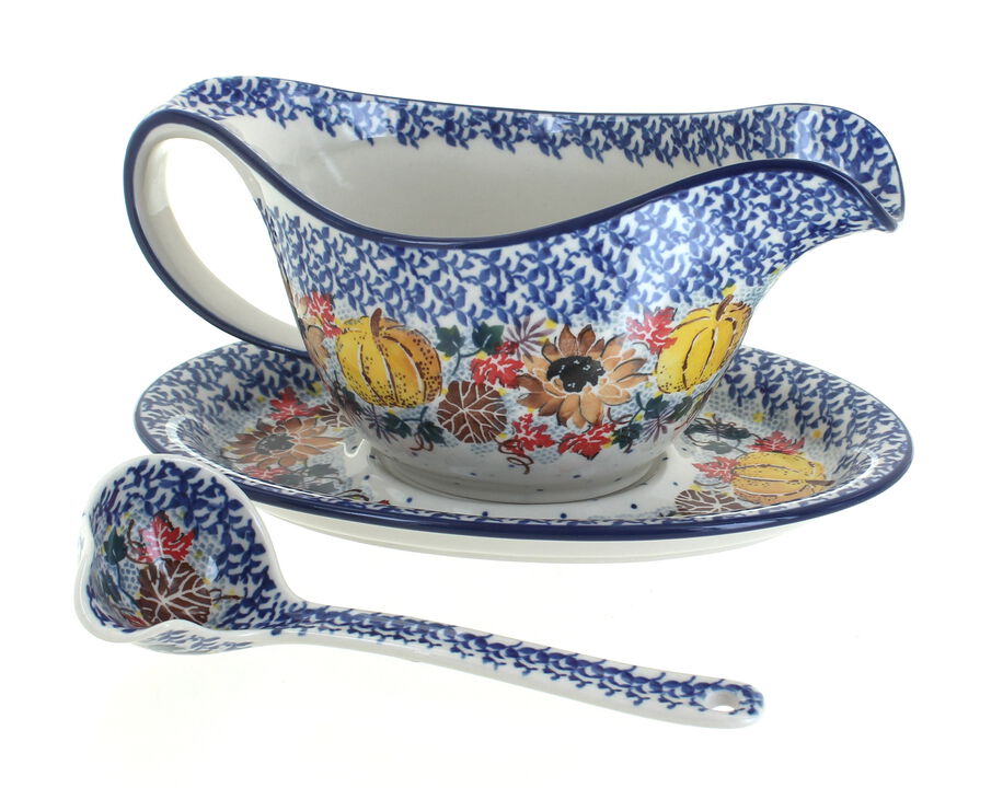 Blue Rose Polish Pottery Maia Gravy Boat & Ladle