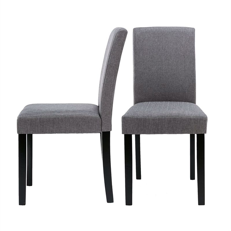 Hivvago Set of 2   Grey Fabric Dining Chairs with Black Wood Legs