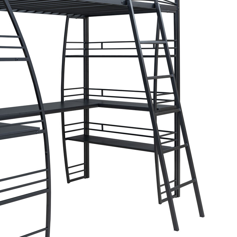 Merax Metal Frame Loft Bed with 4 Layers of Shelves