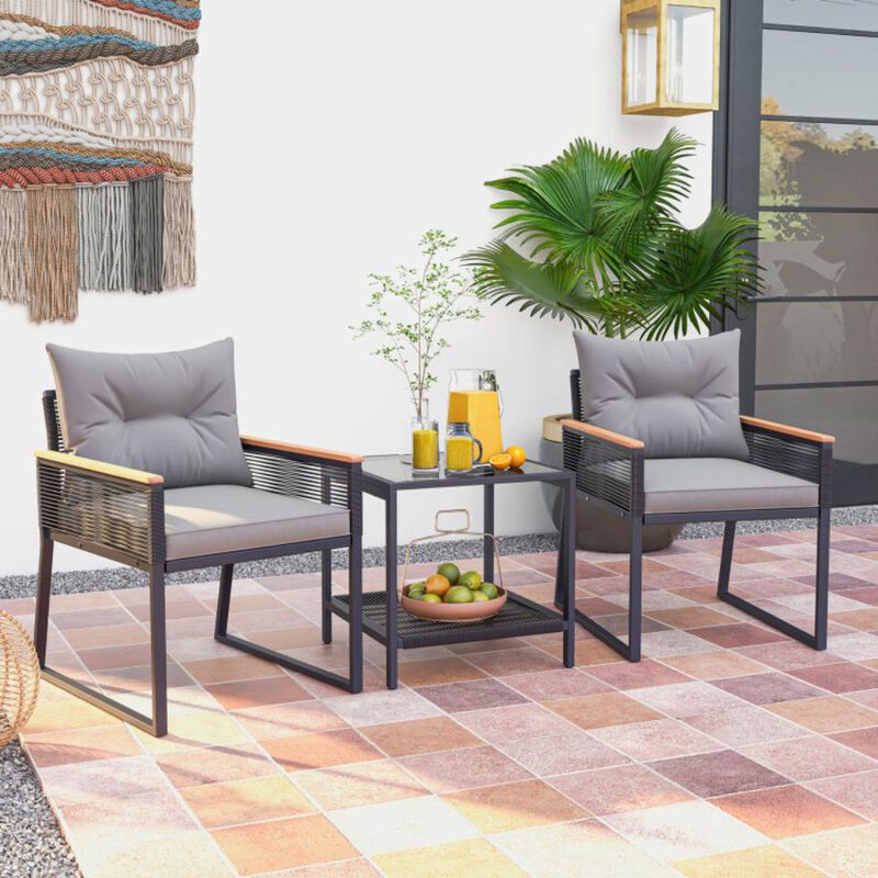 Hivvago 3 Pieces Patio Furniture Set with 2 Tier Coffee Table and Soft Seat Cushions