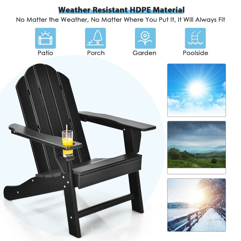 Outdoor Adirondack Chair with Built-in Cup Holder for Backyard Porch