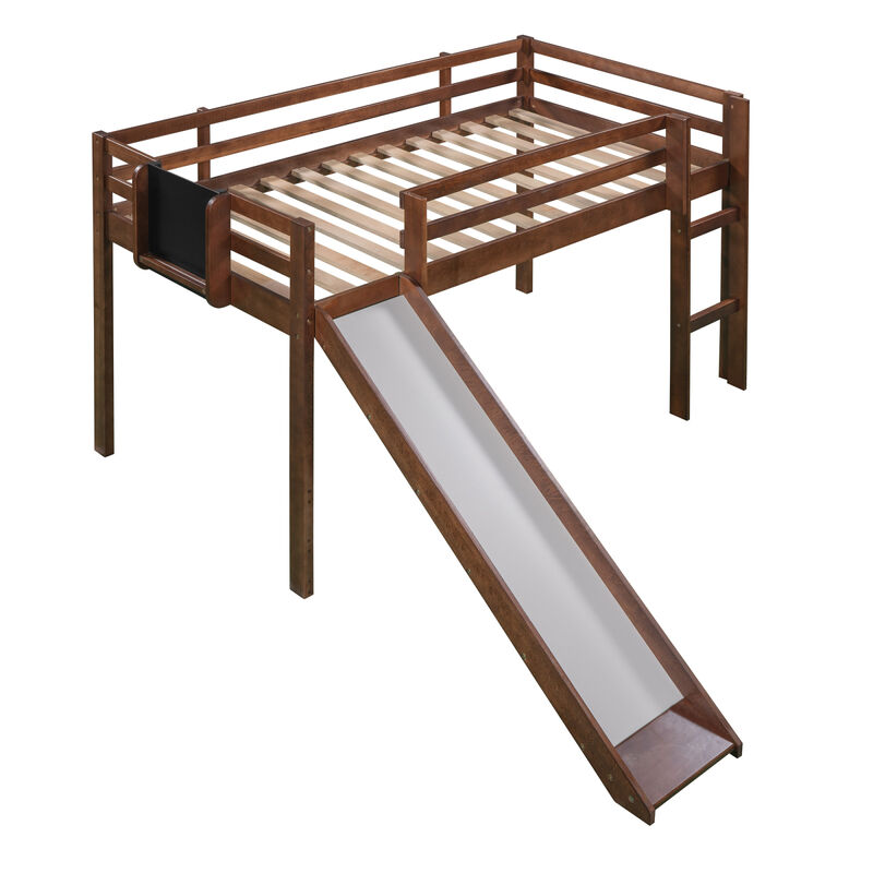 Twin size Loft Bed Wood Bed with Slide, Stair and Chalkboard