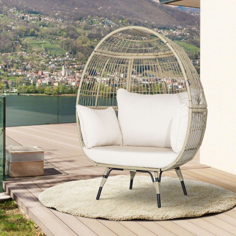 Oversized Patio Rattan Egg Lounge Chair with 4 Cushions