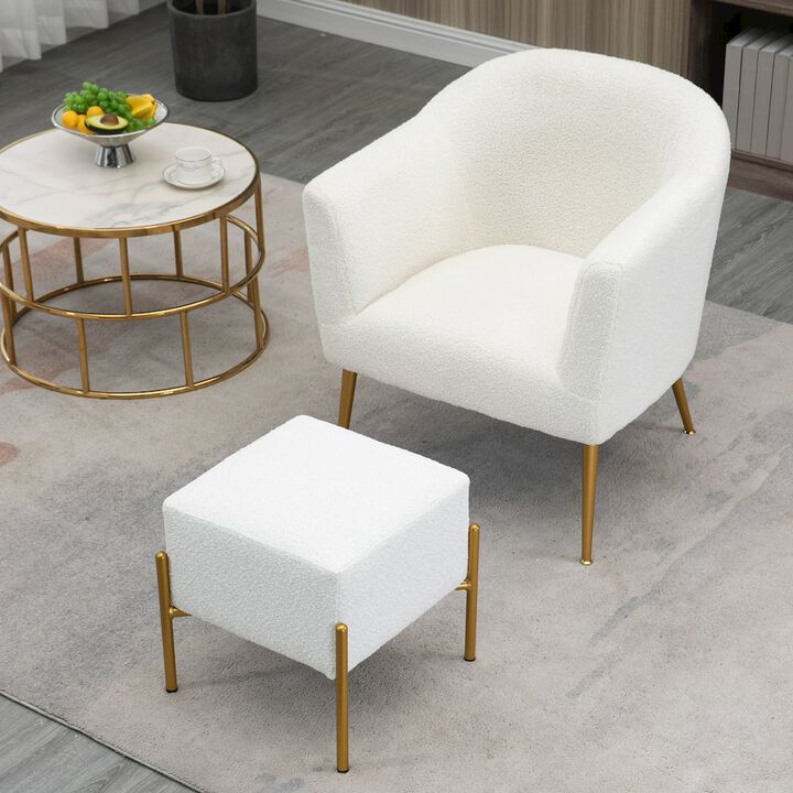 Glamour Home Ayami White Boucle Accent Chair with Gold Legs