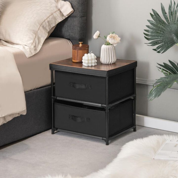 2-Drawer Nightstand with Removable Fabric Bins and Pull Handles Set of 2