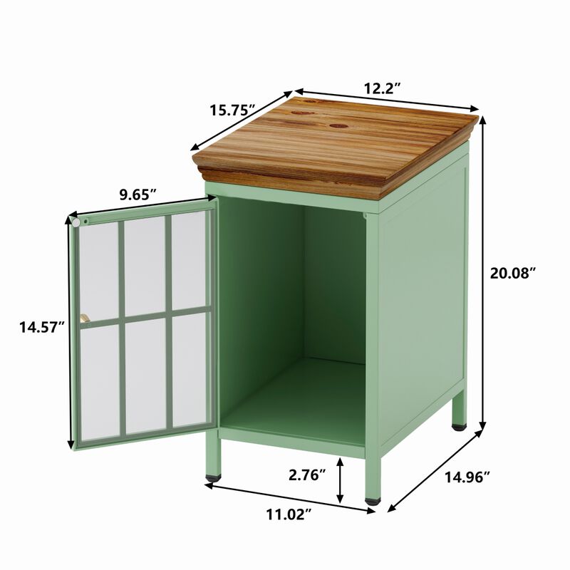 Nightstand with Storage Cabinet Solid Wood Tabletop, Bedside Table, Sofa Side Coffee Table for Bedroom, Living Room, Green(Set of Two Pieces)