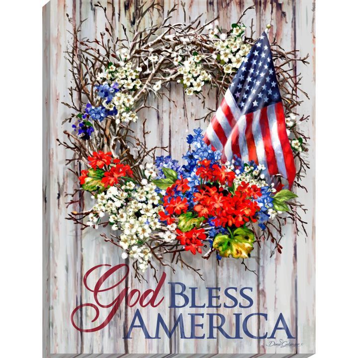 Red and Blue Patriotic Wreath Canvas Wall Art Decor 10" x 14"