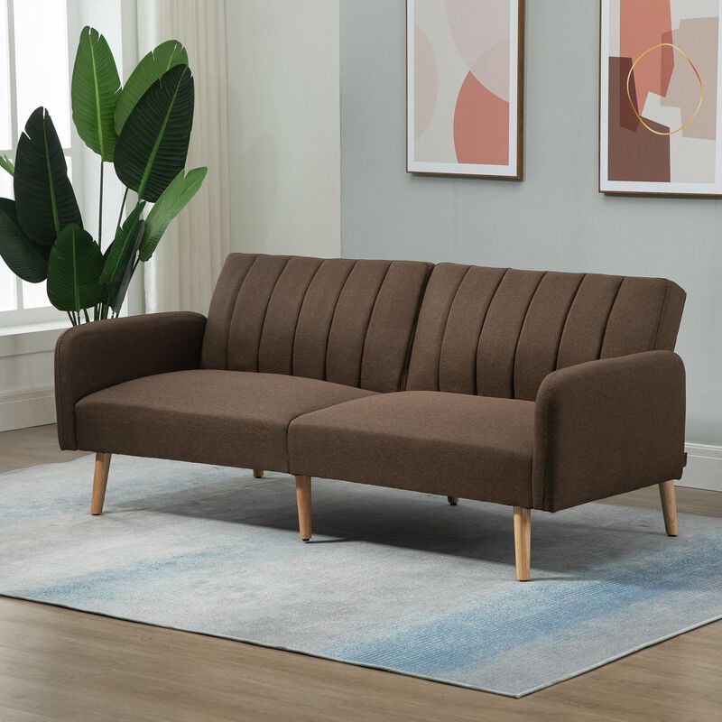 Brown Living Room Bed: 2-Seater Convertible Futon Sofa