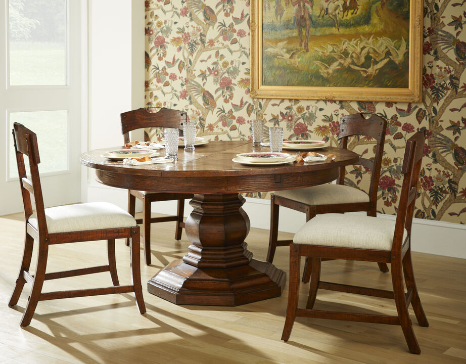 Country Walnut Round Extendable Dining Table