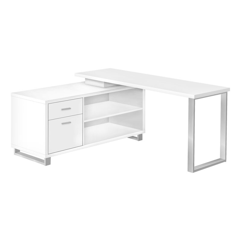 Computer Desk, Home Office, Corner, Storage Drawers, 72"L, L Shape, Work, Laptop, Metal, Laminate, White, Grey, Contemporary, Modern