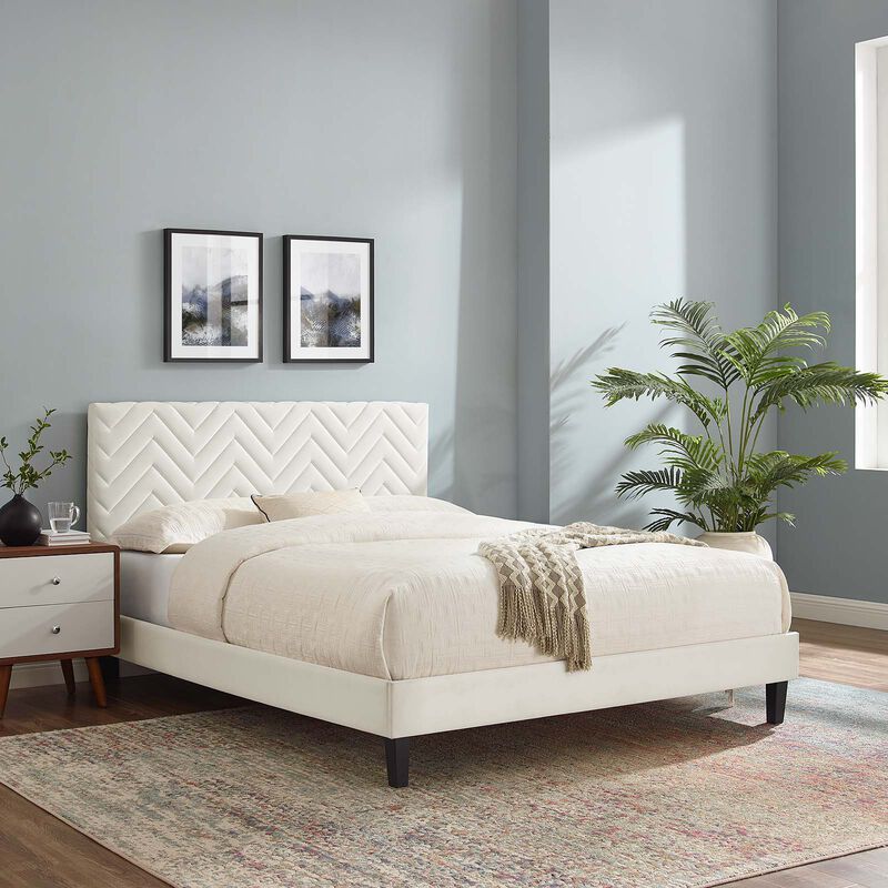 Modway - Leah Chevron Tufted Performance Velvet Queen Platform Bed