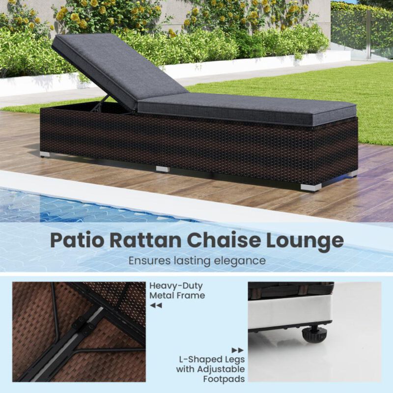 Hivvago Patio Wicker Lounge Chair with 4-level Backrest and Long Seat Cushion