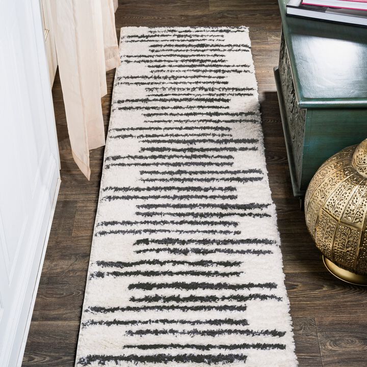 Petra Stripe Geometric Shag Area Rug