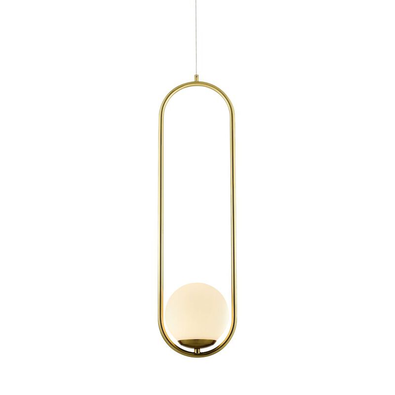 VONN Lighting Integrated LED Height Adjustable Pendant Light in Antique Brass with Glass Shade