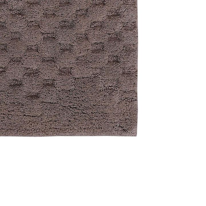 Knightsbridge Luxurious Block Pattern High Quality Year Round Cotton With Non-Skid Back Bath Rug 21" X 34" Stone