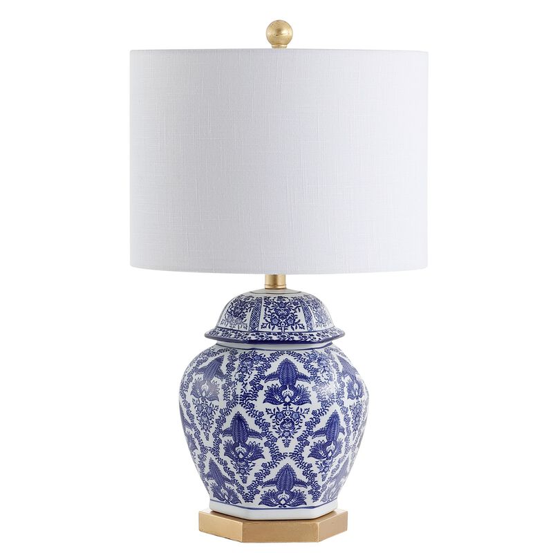 Gretchen 25" Ginger Jar Ceramic/Metal LED Table Lamp, Blue/White