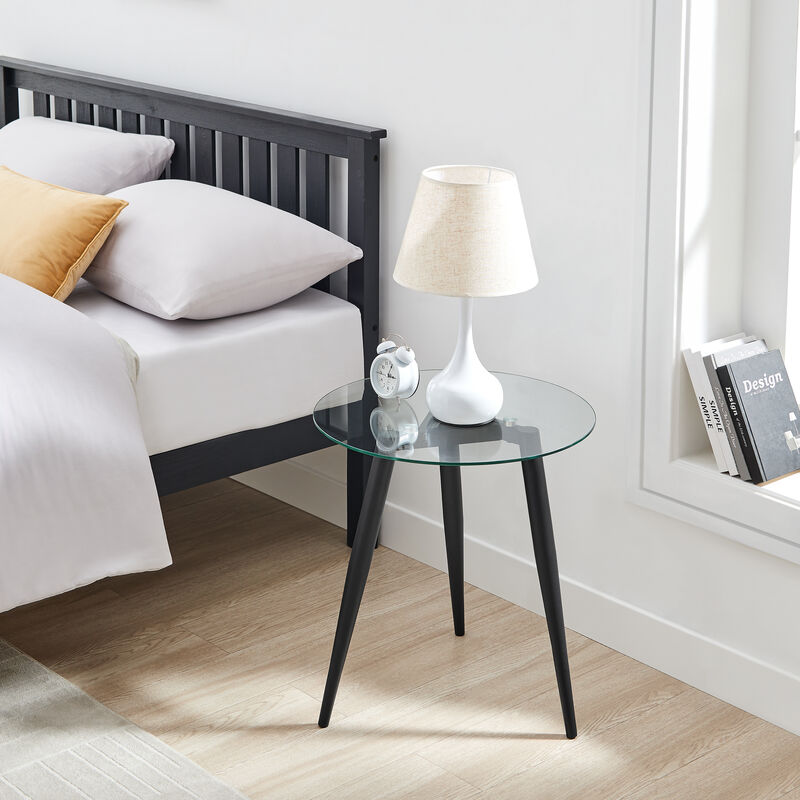 Van Beuren Side Table with Modern Metal Taper Legs and Clear Glass Tabletop