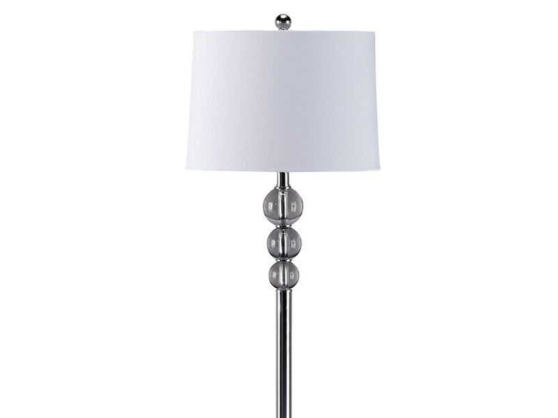 Tapered Drum Shade Metal Floor Lamp with Crystal Accent, Silver and White-Benzara