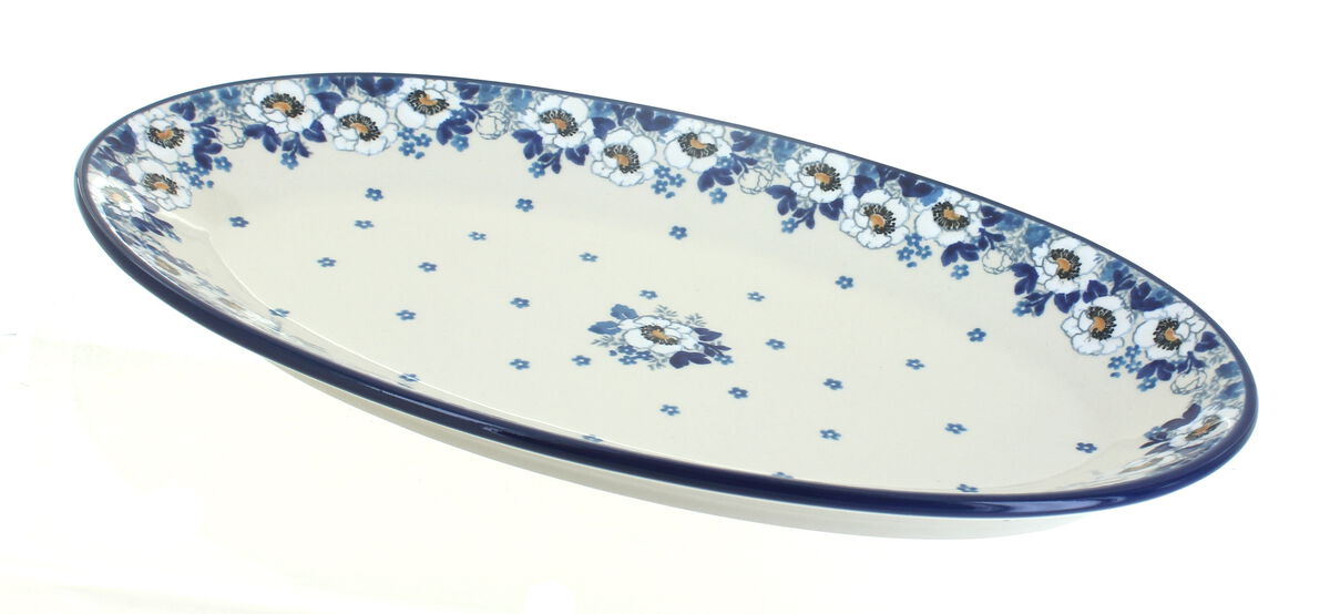 Blue Rose Polish Pottery Tulip Bouquet Oval Platter