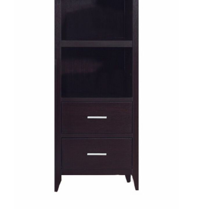 82 Inch 2 Drawer Wooden Media Tower, Brown - Benzara