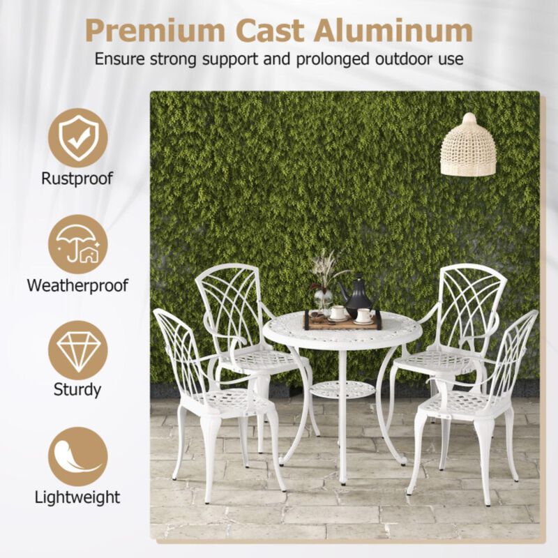 Hivvago 5 Piece Patio Bistro Table Chair Set with Umbrella Hole and Aluminum Frame-White
