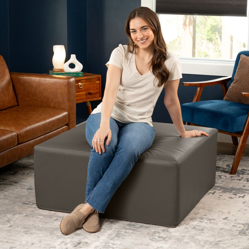 Jaxx Fairlie Couch Ottoman - Oversized Square Foam Coffee Table Ottoman, 36", Premium Faux Leather, Walnut