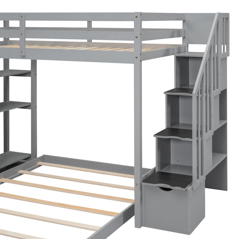 Merax Modern Bunk Bed with 3-layer Shelves