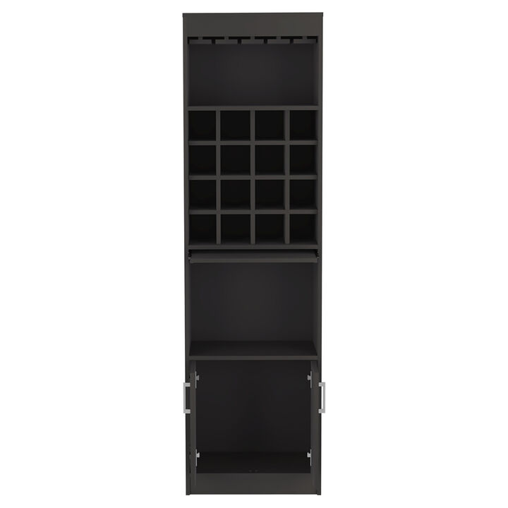 DEPOT E-SHOP Athens Kava Bar Cabinet, 16 Built-in Wine Rack, Two Door Cabinet, Two Shelves, Black