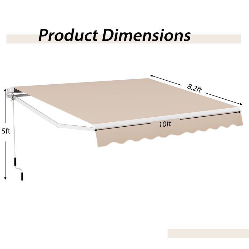 Outdoor Manual Retractable Awning Cover Shelter Patio Sun Shade-Beige