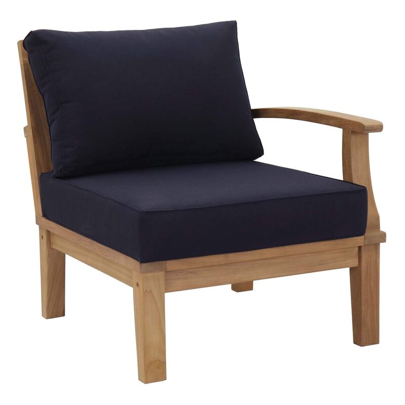 Marina Teak Wood Outdoor Patio Right-Facing Sofa Chair - Luxury, Durable, All-Weather Cushions, Elegant Design - Natural Navy