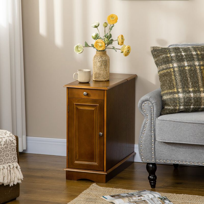 Espresso Side Storage: Flip Top End Table with Drawer & Cabinet