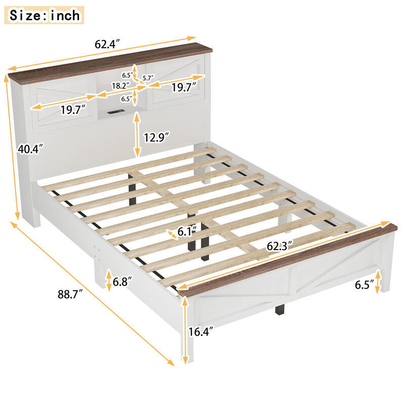 Merax Farmhouse Platform Bed with Charging Station