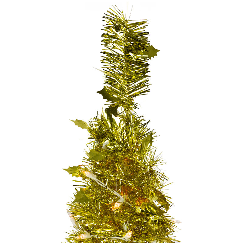 6' Pre-Lit Gold Tinsel Pop-Up Artificial Christmas Tree  Clear Lights