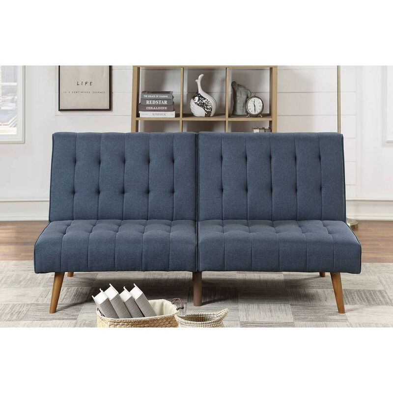 Navy Color Modern Convertible Sofa 1 Piece Set Couch Polyfiber Plush Tufted Cushion Sofa Wooden Legs