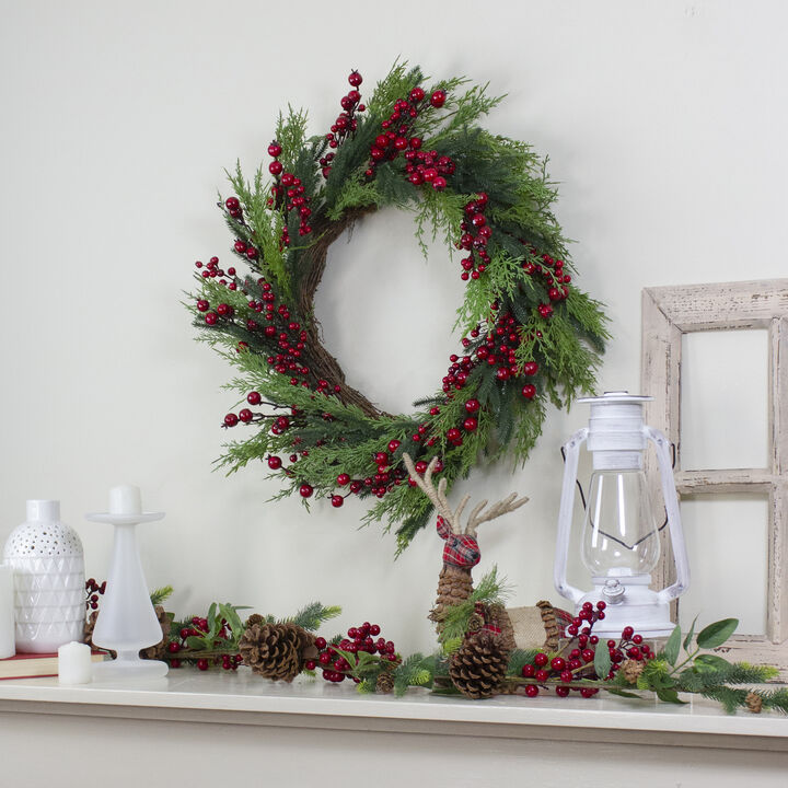 Mixed Pine and Berries Artificial Christmas Wreath - 26 inch  Unlit