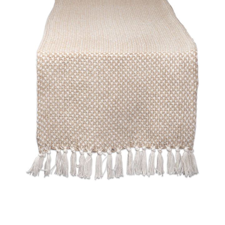 72" Beige and White Rectangular Weaved Table Runner