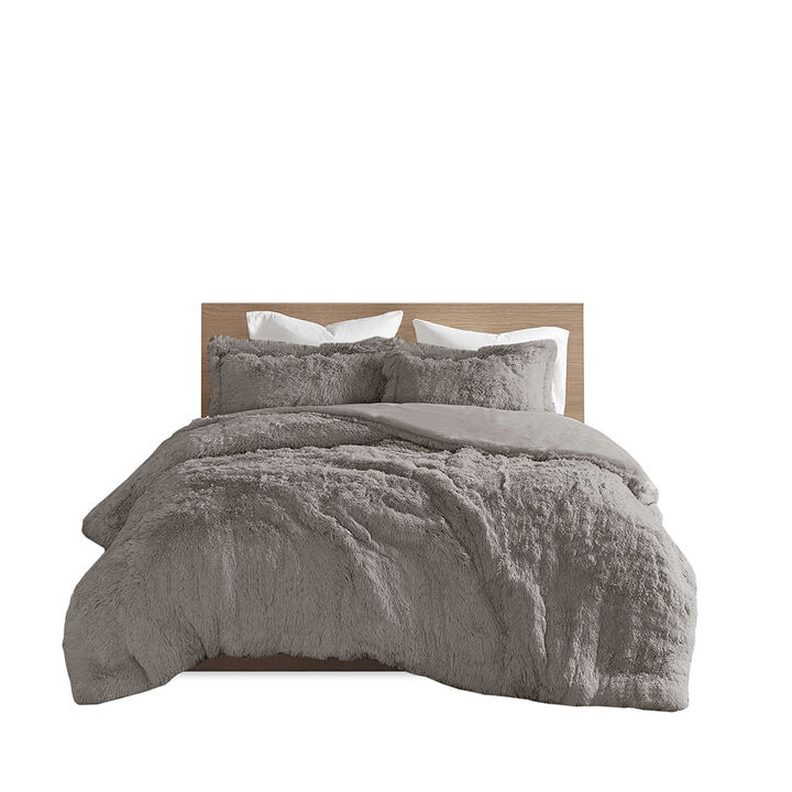 Gracie Mills Susie Solid Shaggy Long Fur Duvet Cover Set