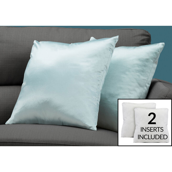 Monarch Specialties I 9341 Pillows, Set Of 2, 18 X 18 Square, Insert Included, Decorative Throw, Accent, Sofa, Couch, Bedroom, Polyester, Hypoallergenic, Blue, Modern