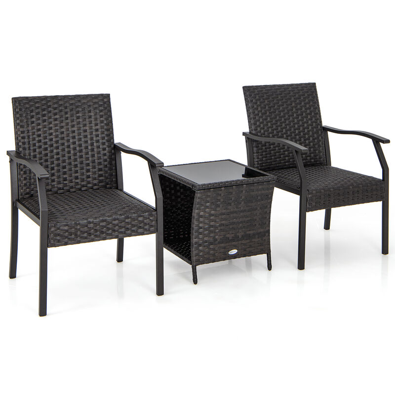 3 Piece Patio Wicker Chair Set with Quick Dry Foam Cushions