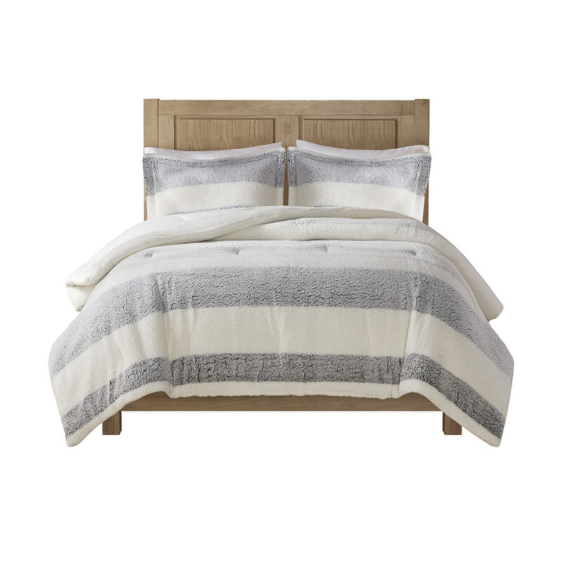 Gracie Mills Wilcox Farmhouse Stripe Sherpa Comforter Set
