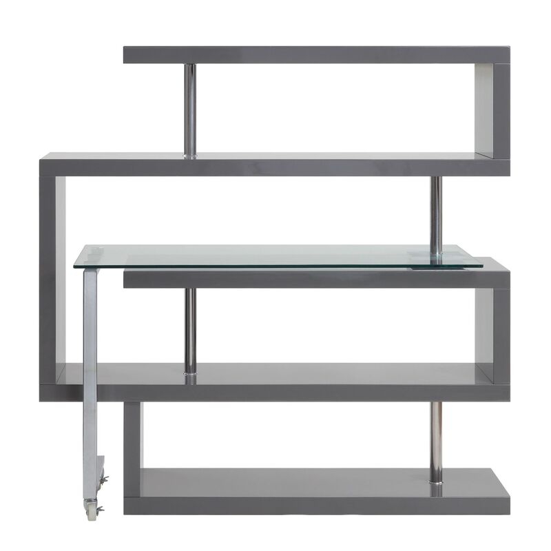 Raceloma Writing Desk w/Shelf, Clear Glass, Gray & Chrome Finish 93181