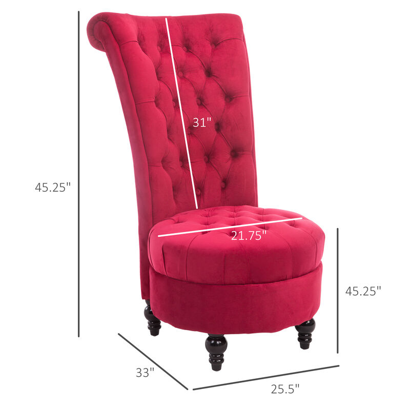 HOMCOM High Back Accent Chair, Upholstered Armless Chair, Retro Button-Tufted Royal Design with Thick Padding and Rubberwood Leg for living Room, Dining room and Bedroom, Crimson Red