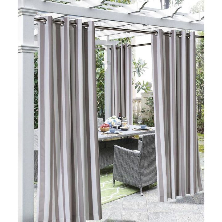 Commonwealth Outdoor Decor Coastal Stripe Grommet Top Curtain Panel - 50x96'' - Grey