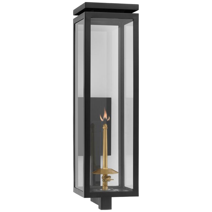 Fresno Large Bracketed Gas Wall Lantern in Matte Black with Clear Glass