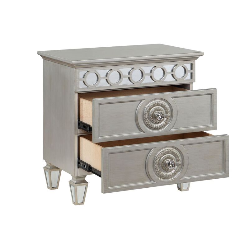 Varian Nightstand, Silver & Mirrored Finish