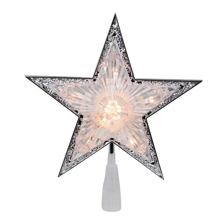 9" Pre-Lit Silver and Clear Crystal 5 Point Star Christmas Tree Topper - Clear Lights