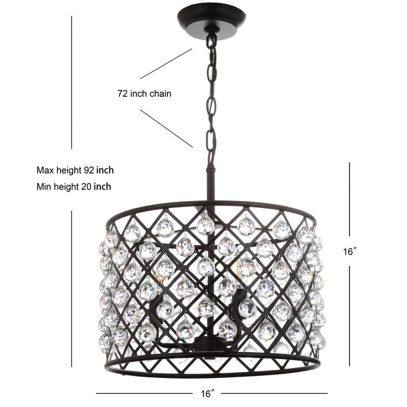 Gabrielle 16" Crystal/Metal LED Pendant, Oil-Rubbed Bronze