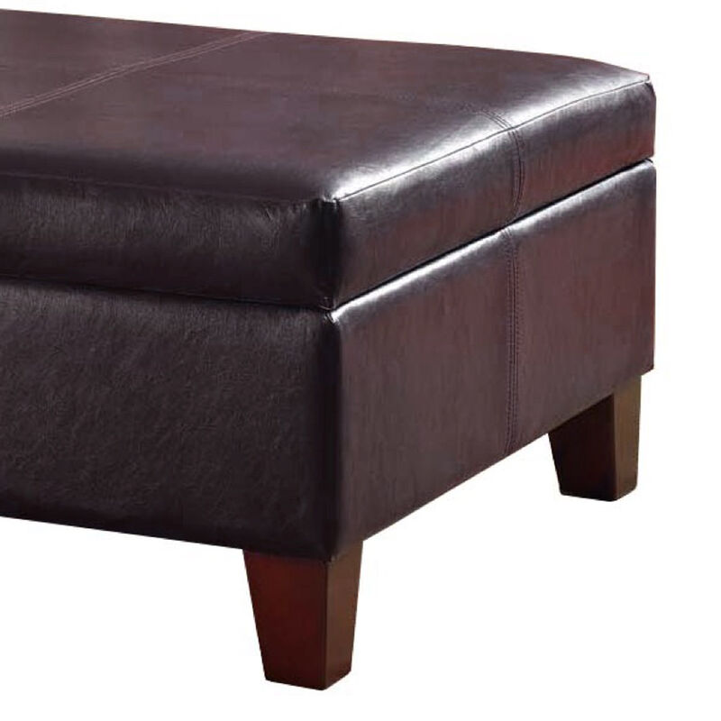 Leatherette Upholstered Wooden Ottoman With Hinged Storage, Brown, Large - Benzara