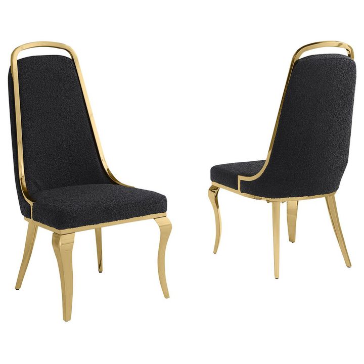 Best Quality Furniture Black Boucle Side Chairs With Gold Base (Set Of 2)