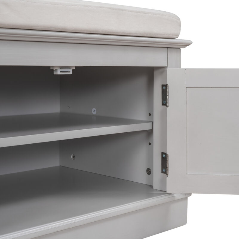 Storage Bench With 4 Doors And Adjustable Shelves, Shoe Bench With Removable Cushion